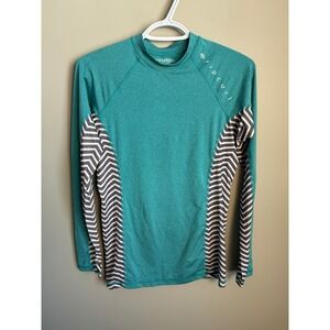 Rip Curl Long Sleeve Rash Guard Swim Shirt Teal Chevron Striped Womens Large